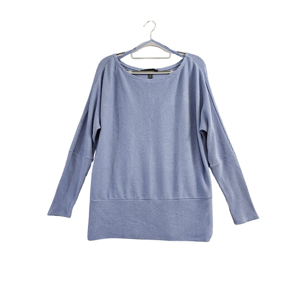 White House Black Market Sweater Womens Large Blue Ribbed Boatneck Dolman Sleeve